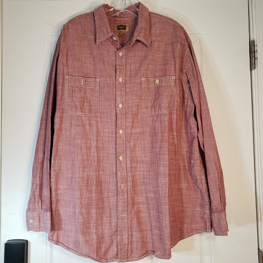 THE FOUNDRY SUPPLY CO  PINK WITH WHITE STRIPES LONGSLEEVE MEN SHIRT 100% COTTON